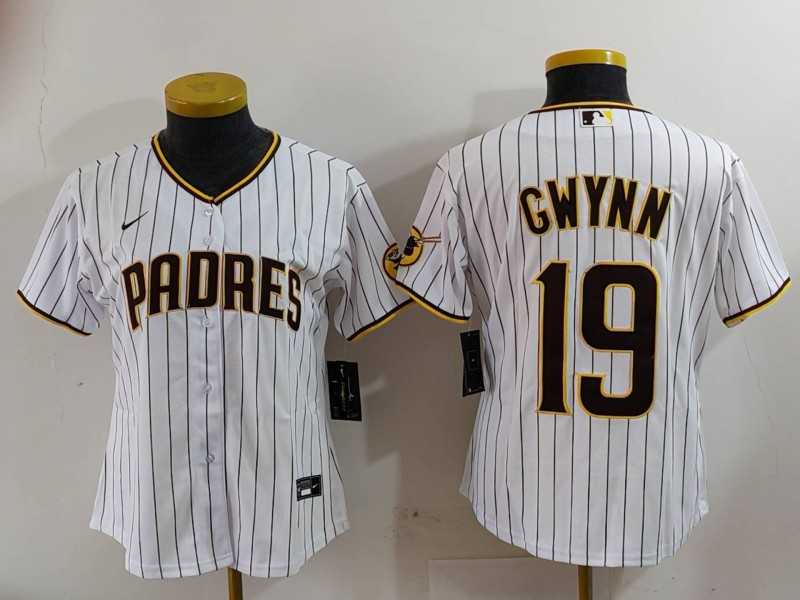 Women%27s San Diego Padres #19 Tony Gwynn White Team Logo Stitched Cool Base Nike Jersey